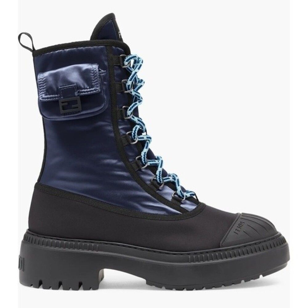 Fendi Baguette Domino Nylon Biker Lace Up Boots EU 38 US 8 in Blue/ Black - Picture 5 of 10